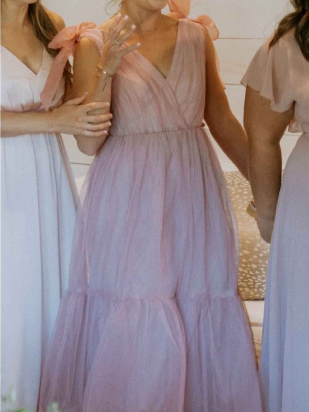 ASOS Dusty Pink Tulle V-Neck Maxi Dress